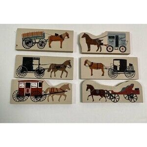 Cat’s Meow Horse Buggy Carriage 6 Pieces 1990s Handpainted Shelf Sitters